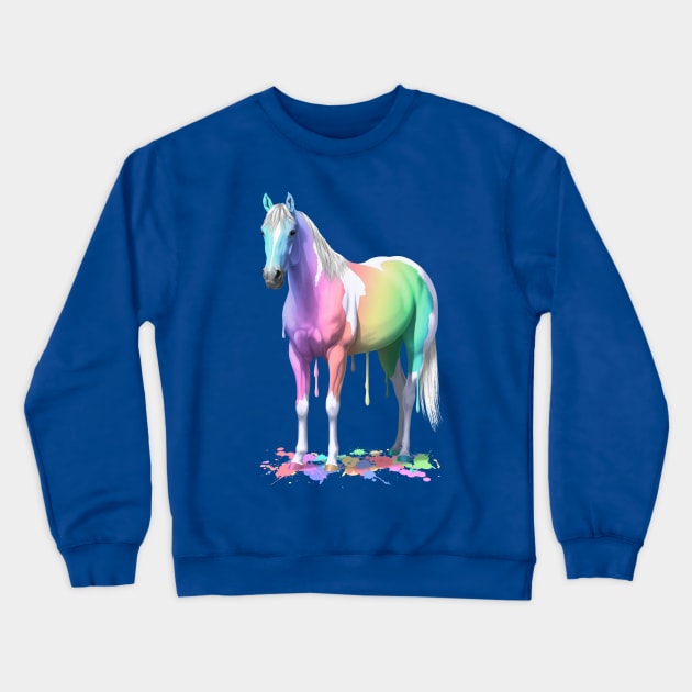 Pastel Rainbow Colors Wet Paint Pinto Horse Crewneck Sweatshirt by csforest